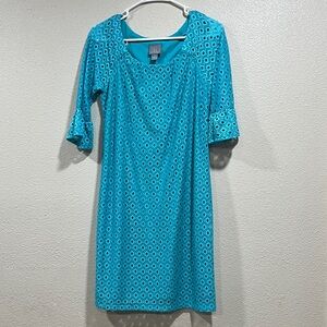 Rabbit Rabbit Rabbit Designs Turquoise Eyelet Sheath Dress